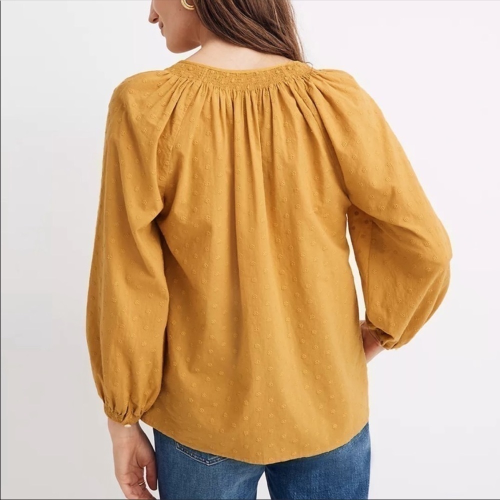 Madewell smocked neck floral embroidered long sleeve top - Picture 3 of 7